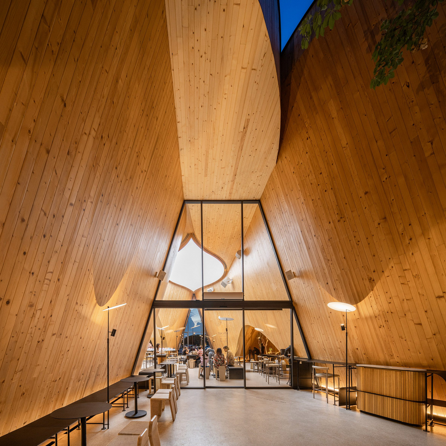Дерево баобаб растёт в изогнутом кафе в Таиланде от IDIN Architects