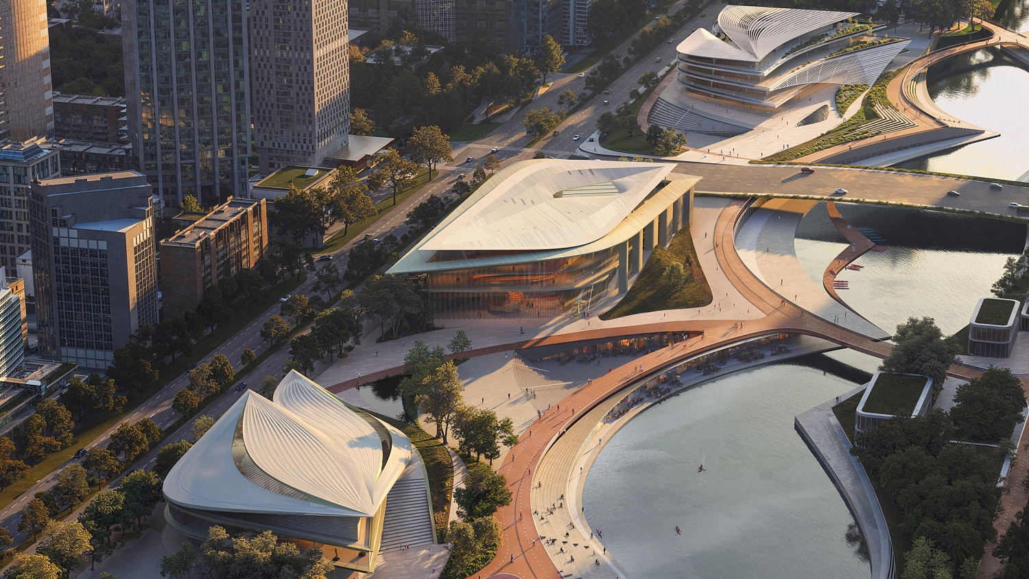 Архитектурное бюро Zaha Hadid Architects проектирует культурный район с изогнутыми линиями на набережной Ханчжоу