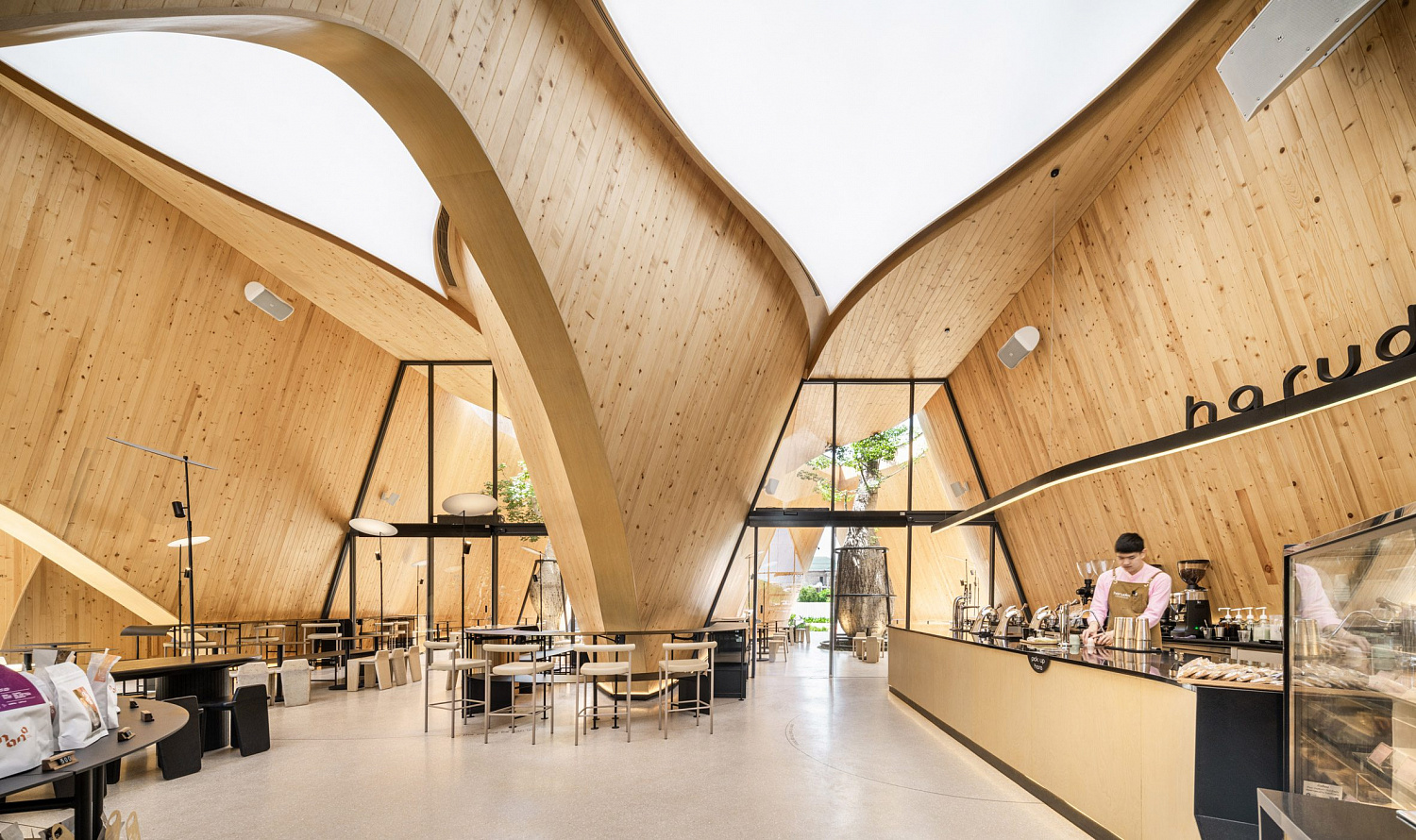 Дерево баобаб растёт в изогнутом кафе в Таиланде от IDIN Architects
